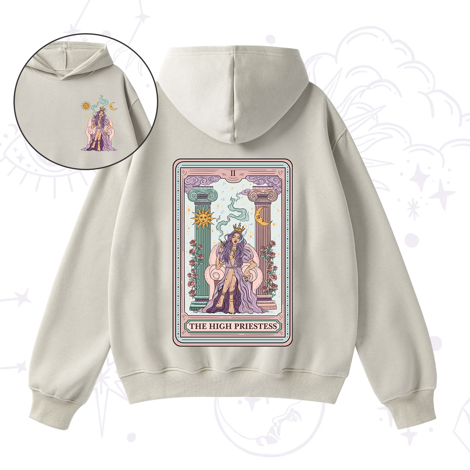 Purplehecate The High Priestess Tarot Card Fleece Hoodie Suit