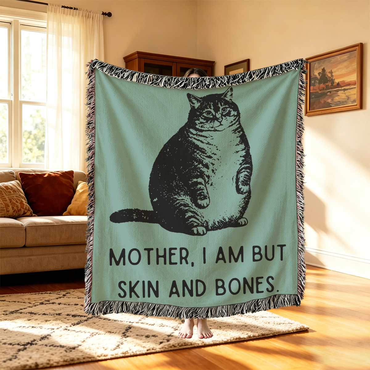 Purplehecate Cat Mother I Am But Skin And Bones Woven Tapestry Blanket