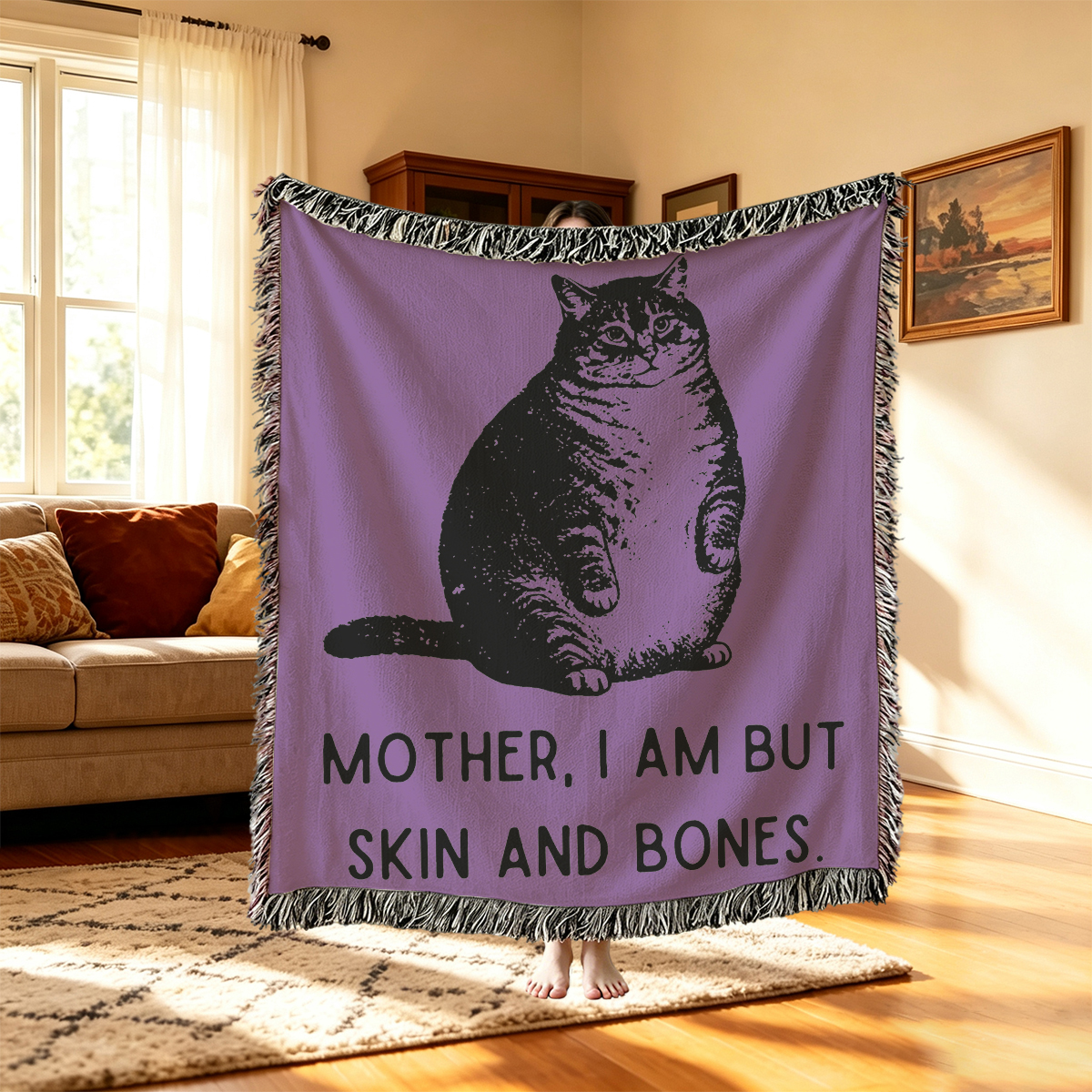 Purplehecate Cat Mother I Am But Skin And Bones Woven Tapestry Blanket