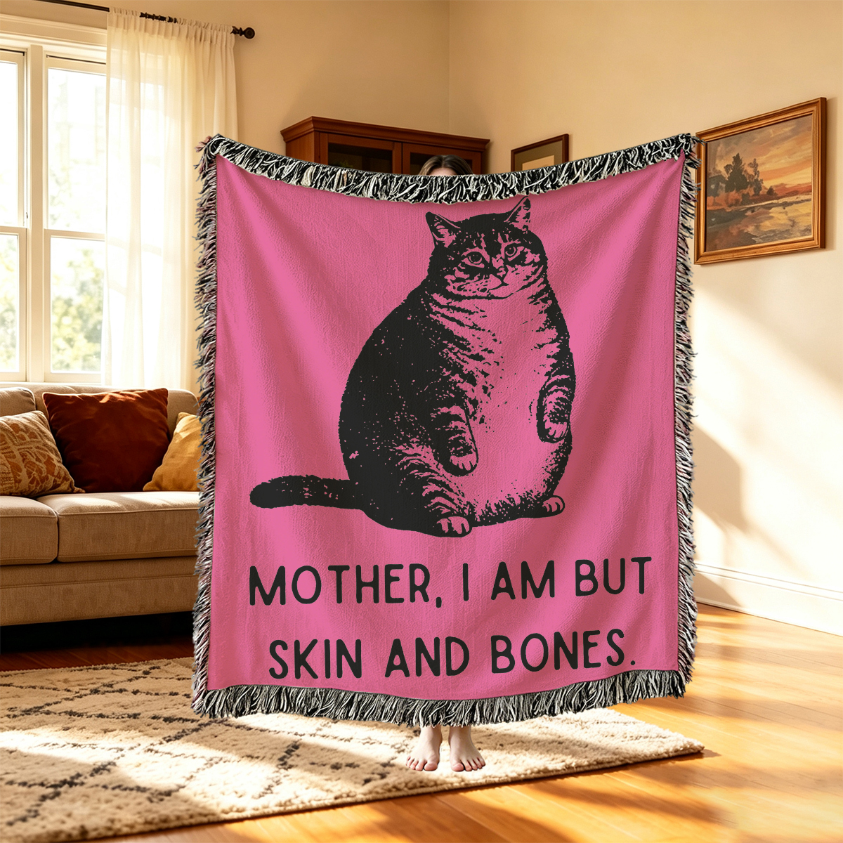 Purplehecate Cat Mother I Am But Skin And Bones Woven Tapestry Blanket