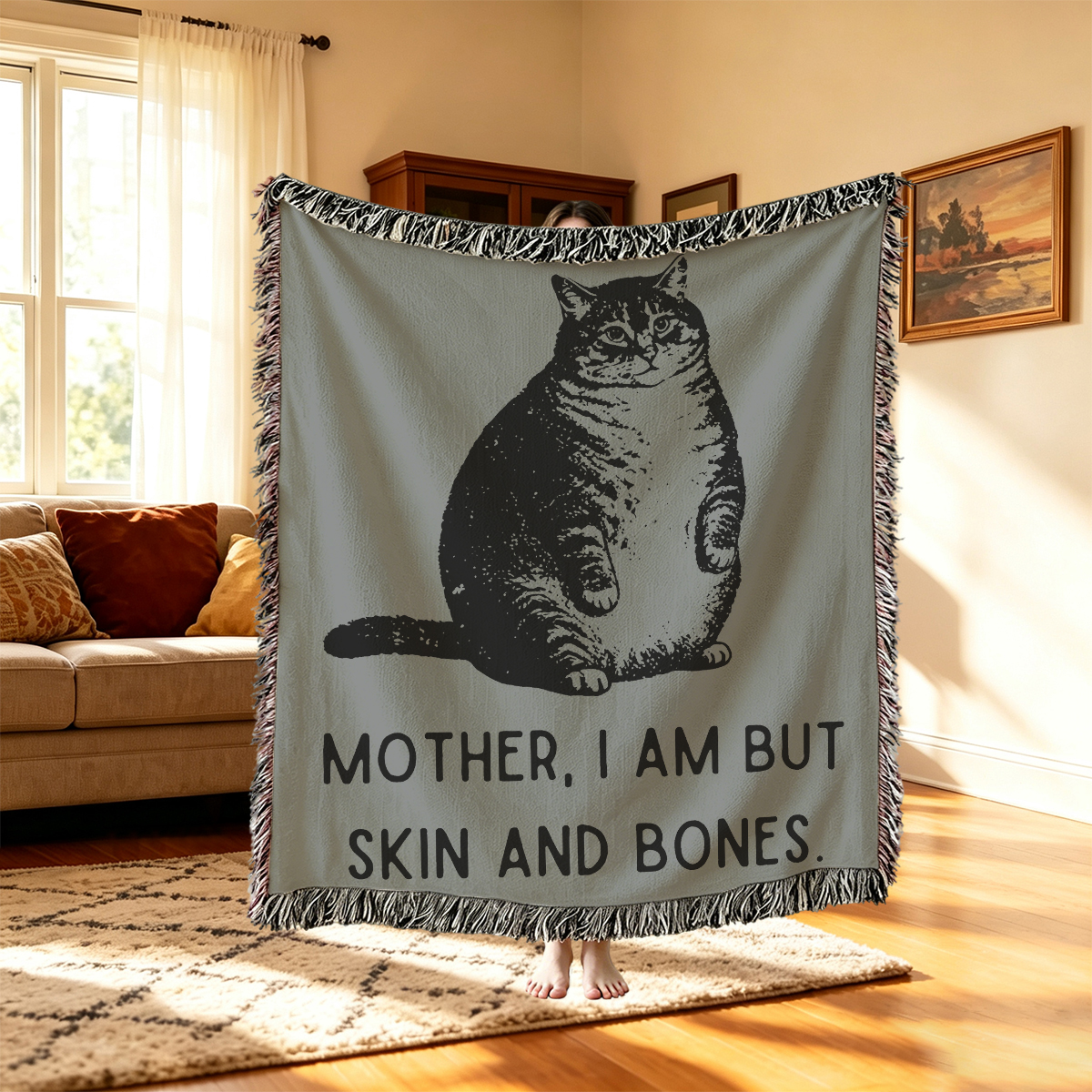 Purplehecate Cat Mother I Am But Skin And Bones Woven Tapestry Blanket