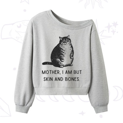 Purplehecate Cat Mother I Am But Skin And Bones One Shoulder Sweatshirt