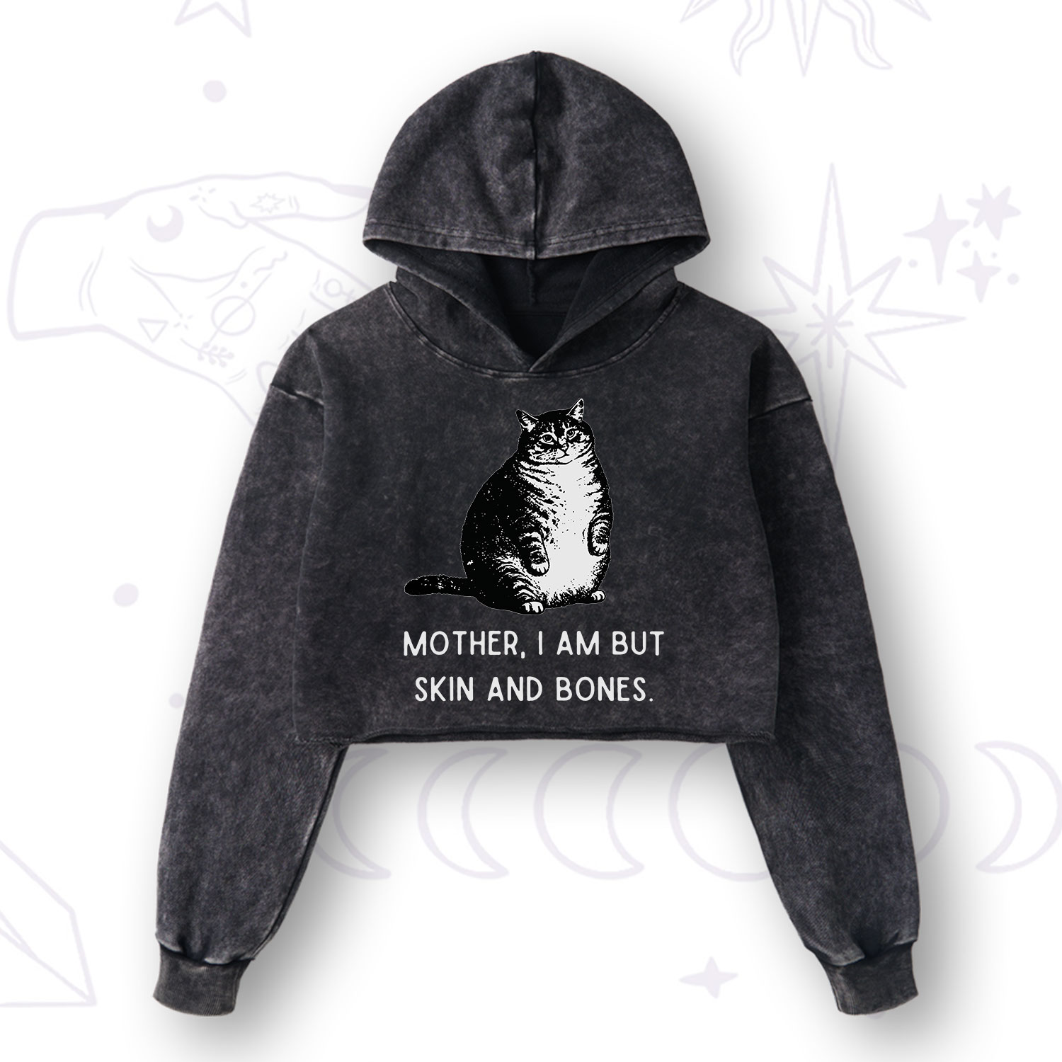 Purplehecate Cat Mother I Am But Skin And Bones Washed Cropped Hoodie