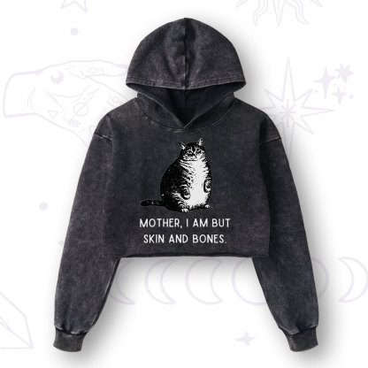 Purplehecate Cat Mother I Am But Skin And Bones Washed Cropped Hoodie