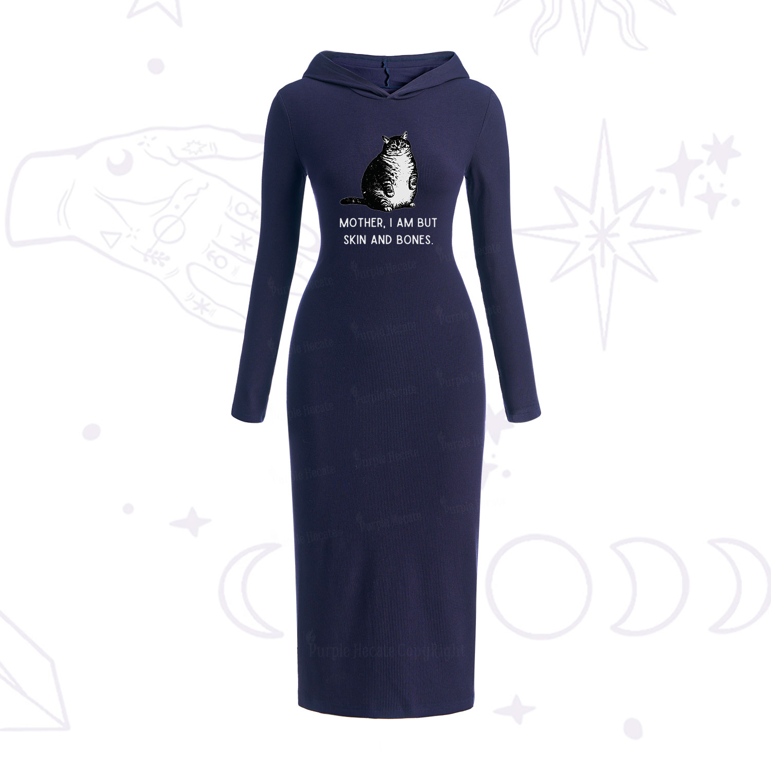 Purplehecate Cat Mother I Am But Skin And Bones Hooded Knit Dress