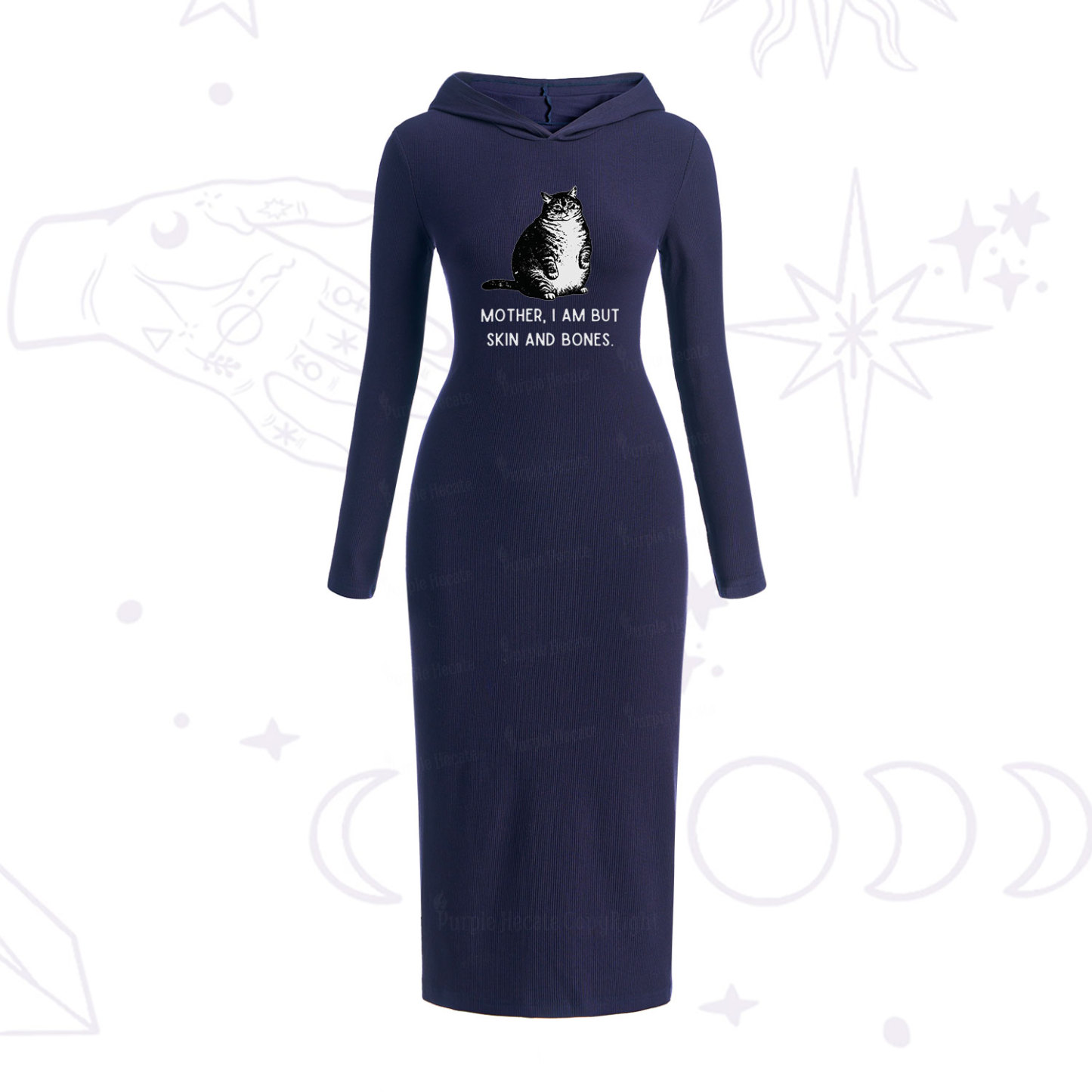 Purplehecate Cat Mother I Am But Skin And Bones Hooded Knit Dress