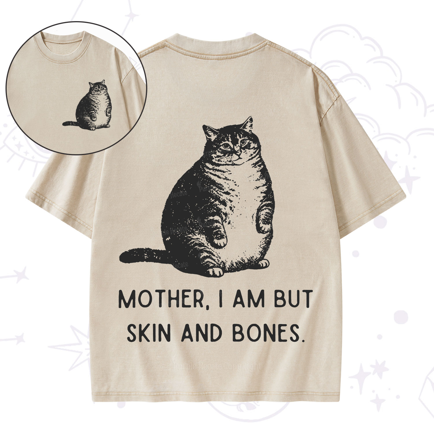 Purplehecate Cat Mother I Am But Skin And Bones  Washed T-Shirt