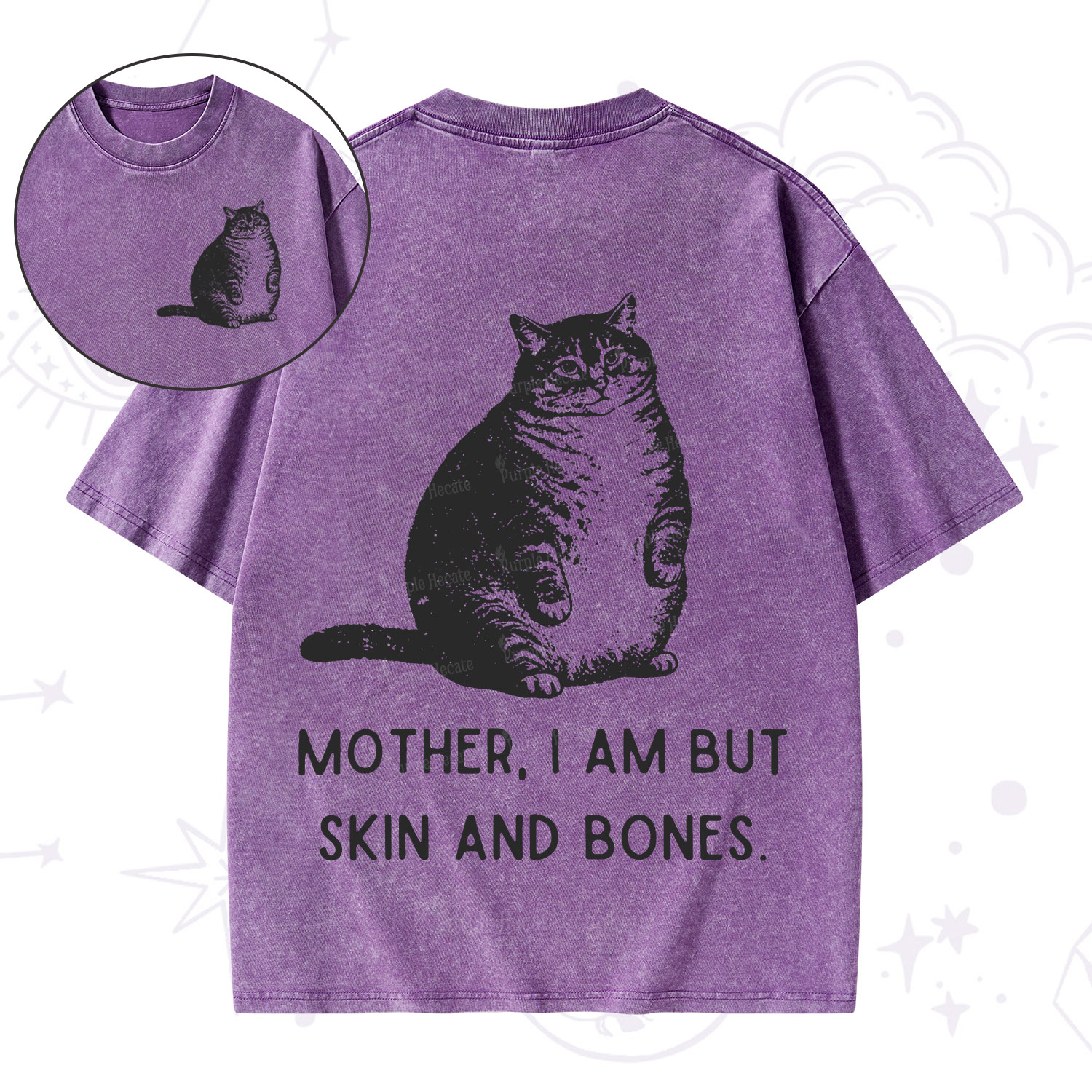 Purplehecate Cat Mother I Am But Skin And Bones  Washed T-Shirt