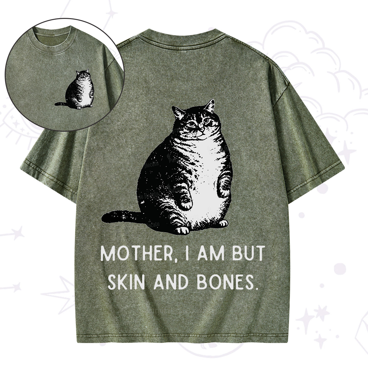 Purplehecate Cat Mother I Am But Skin And Bones  Washed T-Shirt