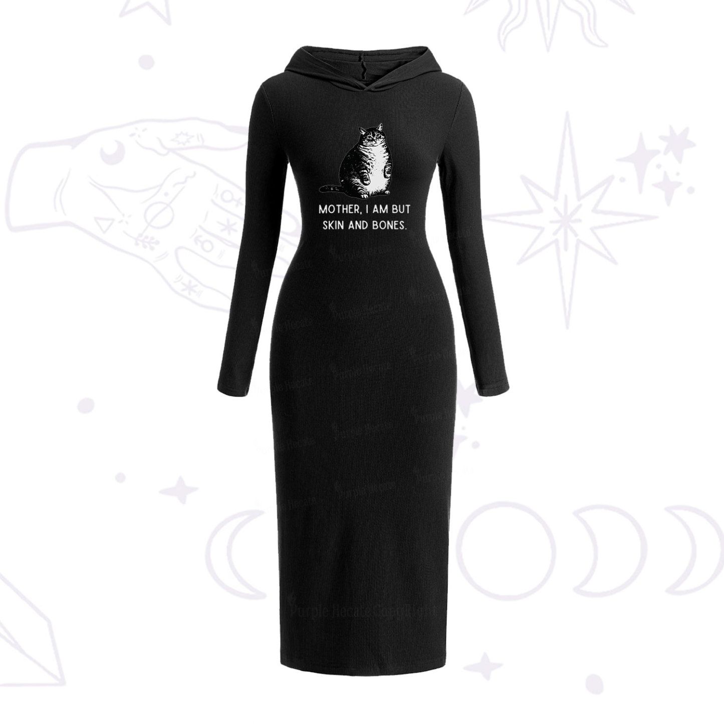 Purplehecate Cat Mother I Am But Skin And Bones Hooded Knit Dress