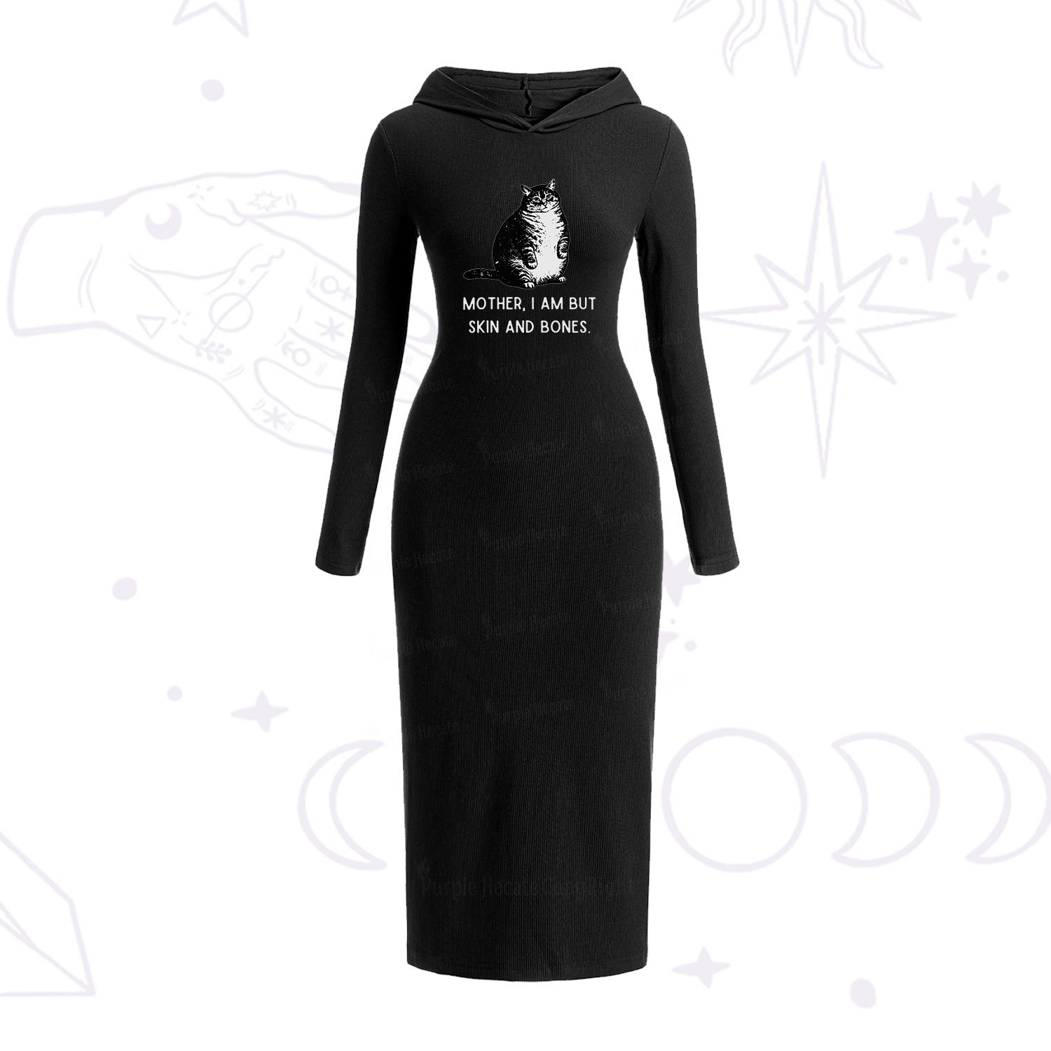 Purplehecate Cat Mother I Am But Skin And Bones Hooded Knit Dress