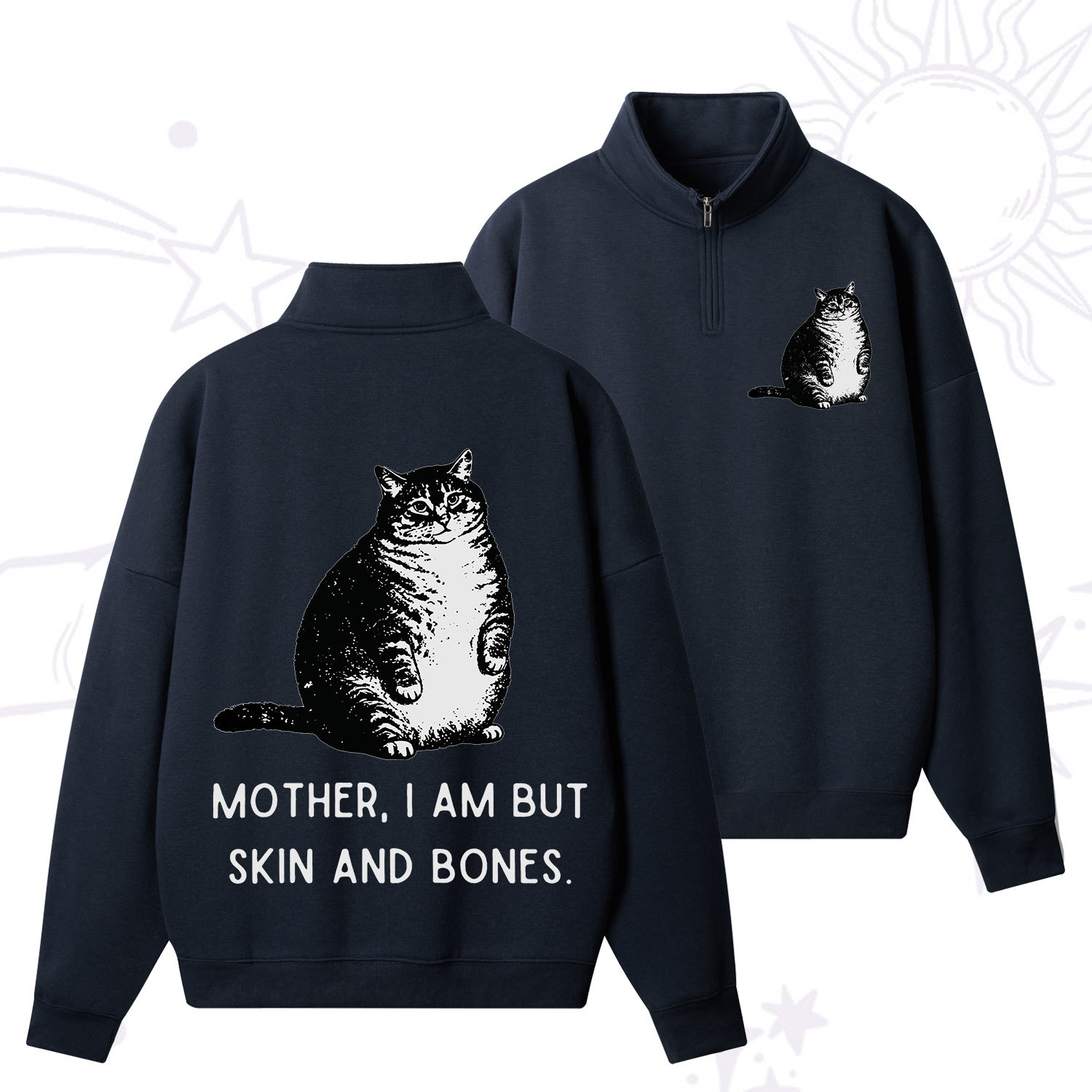 Purplehecate Cat Mother I Am But Skin And Bones Zip Fleece Sweatshirt