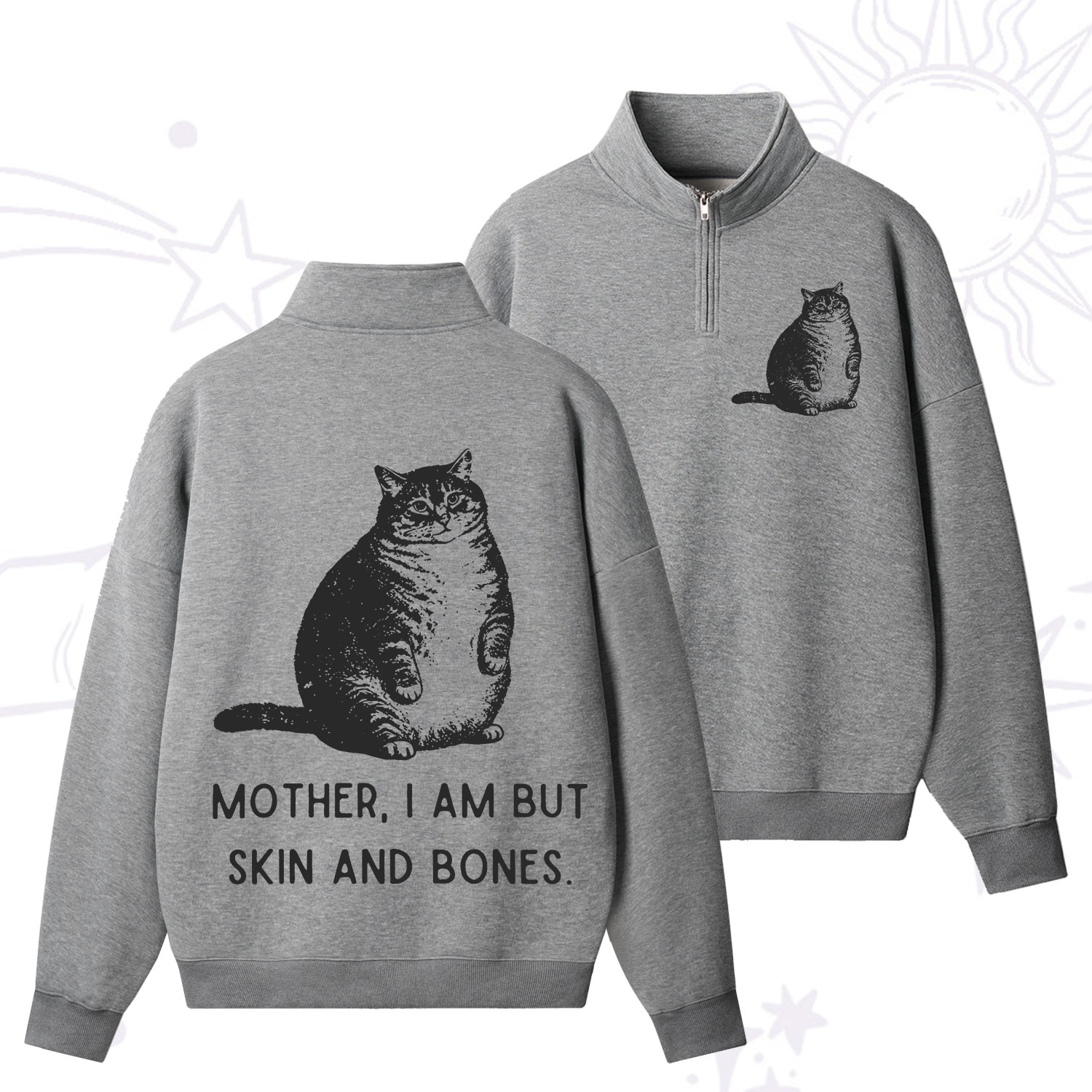 Purplehecate Cat Mother I Am But Skin And Bones Zip Fleece Sweatshirt