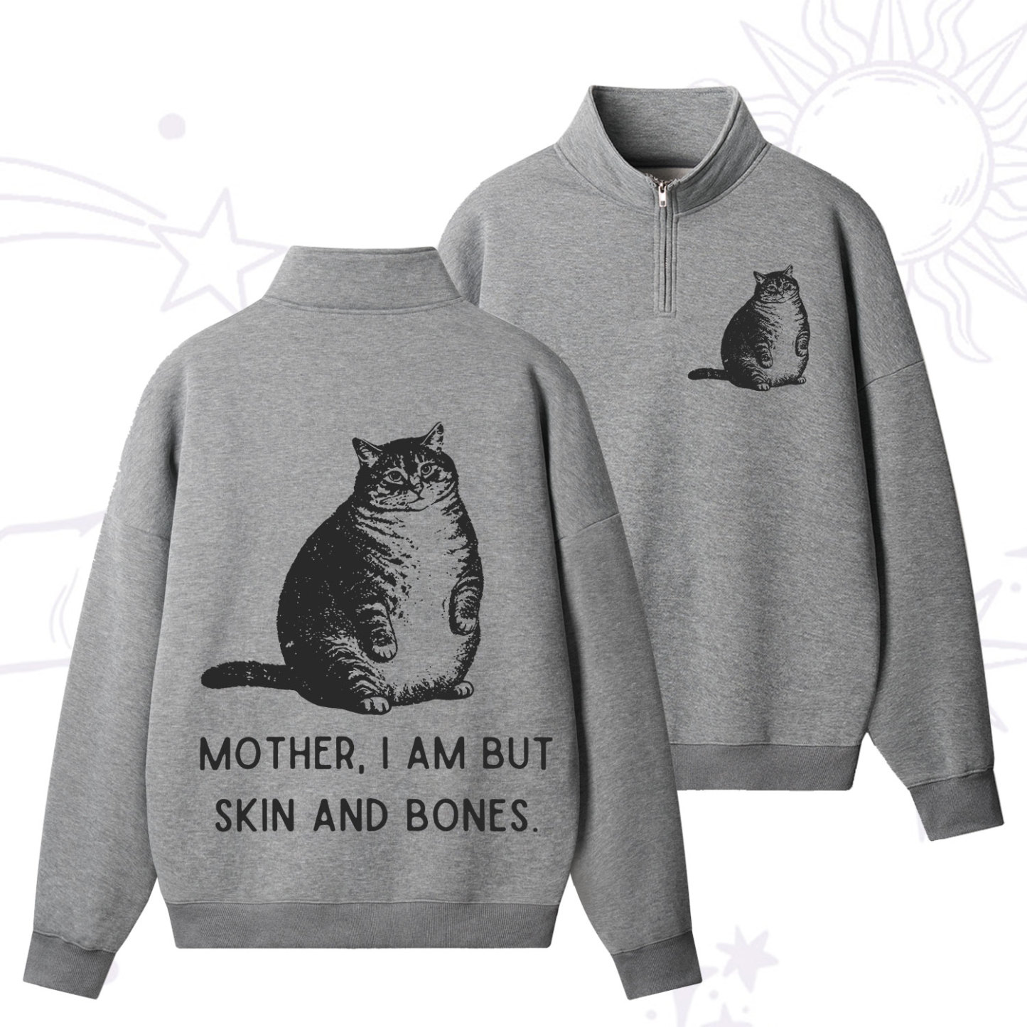 Purplehecate Cat Mother I Am But Skin And Bones Zip Fleece Sweatshirt