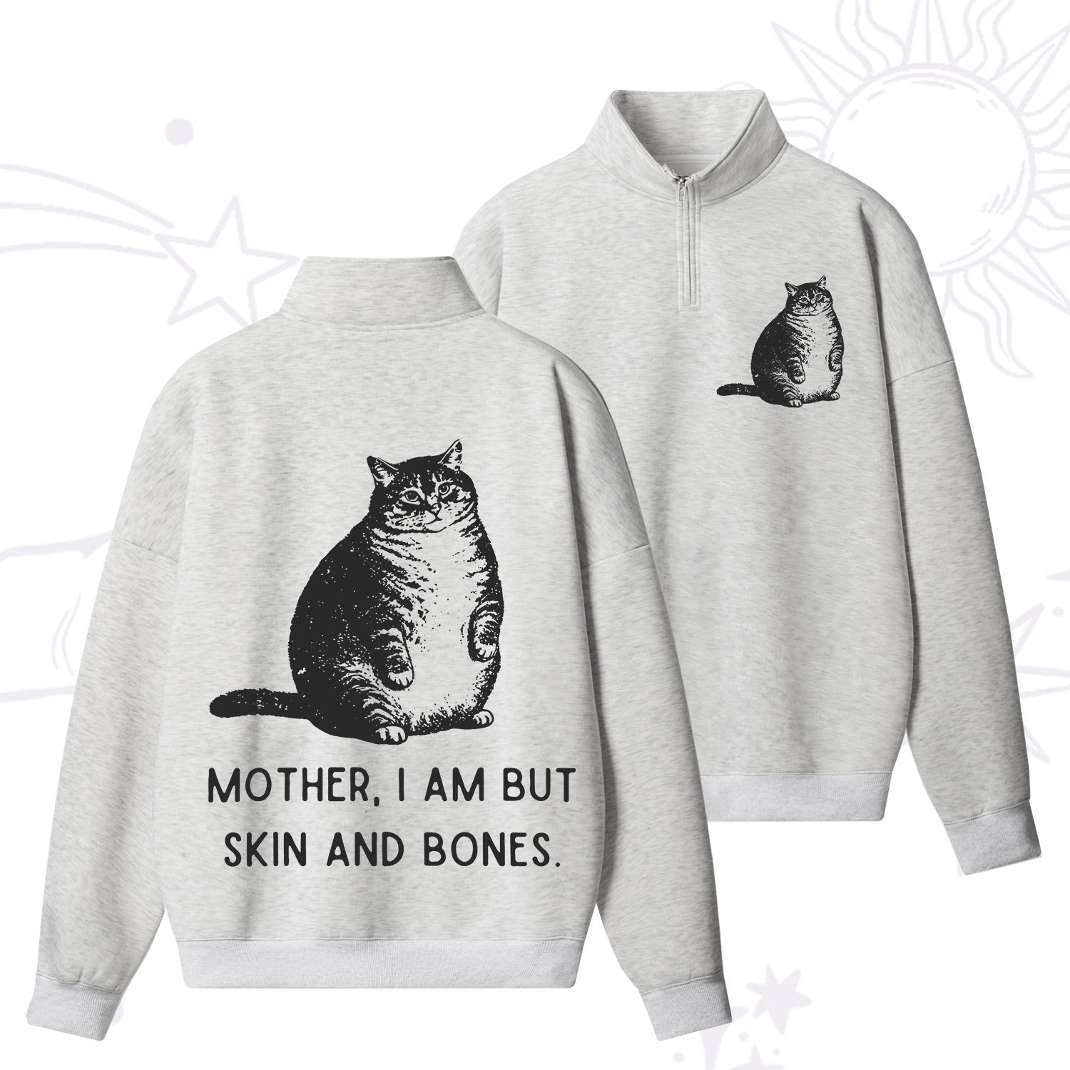 Purplehecate Cat Mother I Am But Skin And Bones Zip Fleece Sweatshirt
