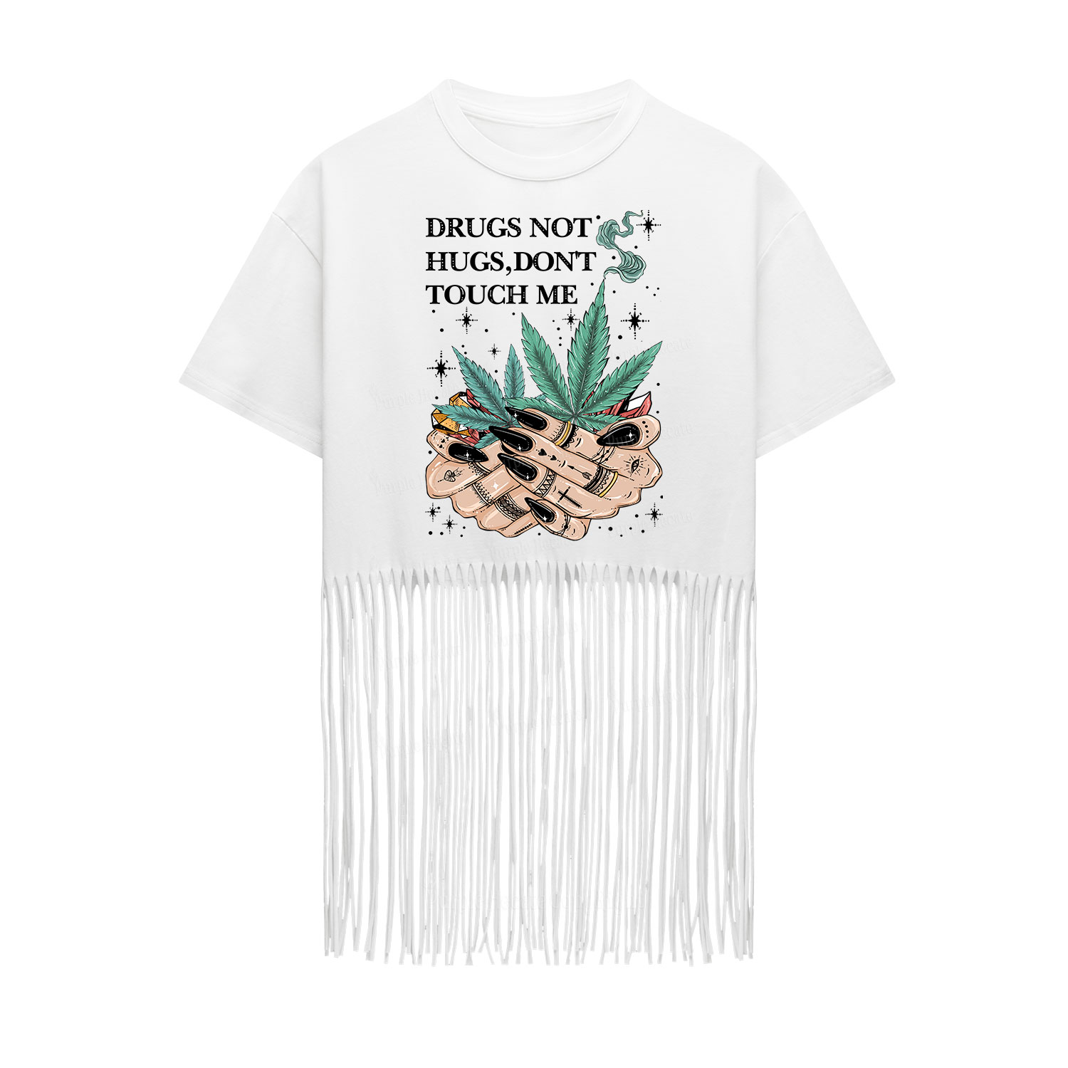Purplehecate Drugs Not Hugs Fringe Hem T-Shirt