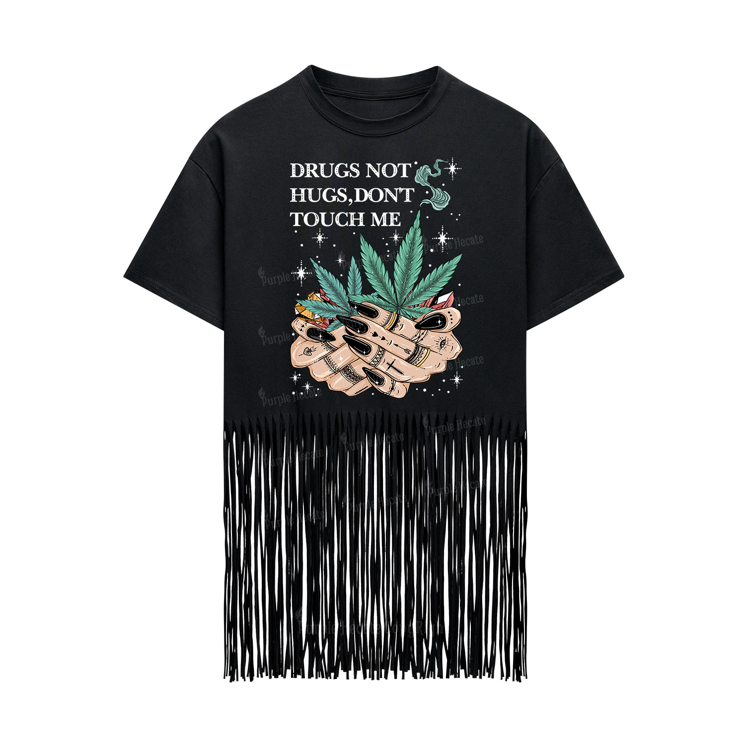 Purplehecate Drugs Not Hugs Fringe Hem T-Shirt