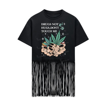 Purplehecate Drugs Not Hugs Fringe Hem T-Shirt
