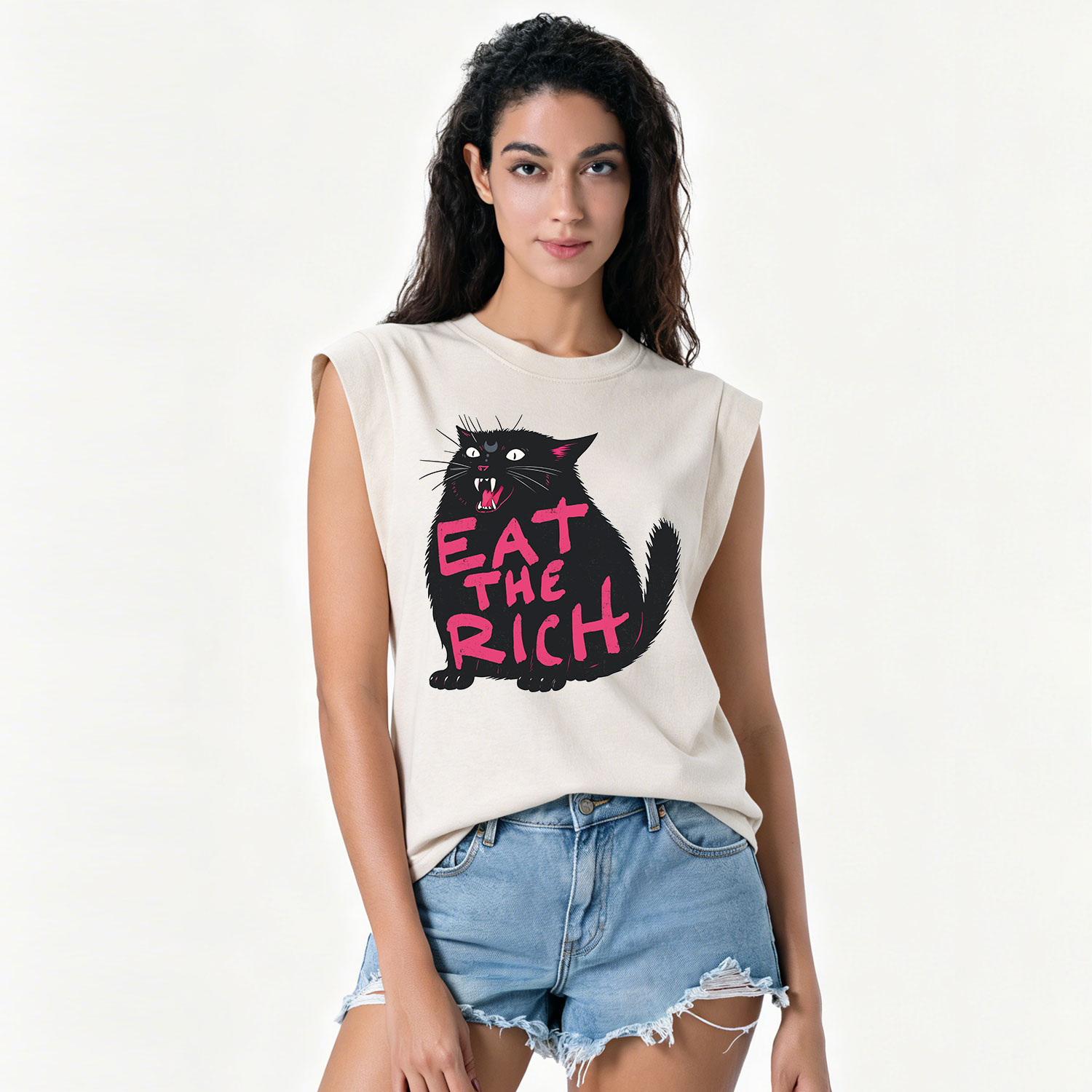 Purplehecate Eat The Rich Cat Vintage Washed Tank