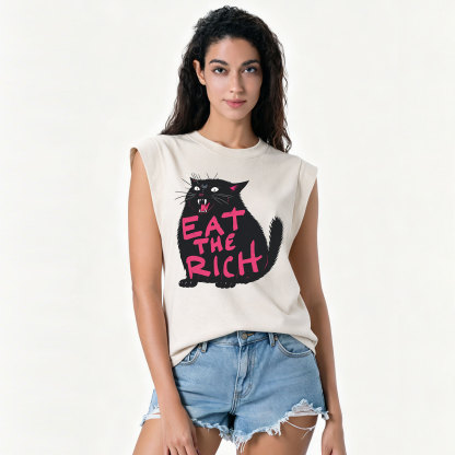 Purplehecate Eat The Rich Cat Vintage Washed Tank