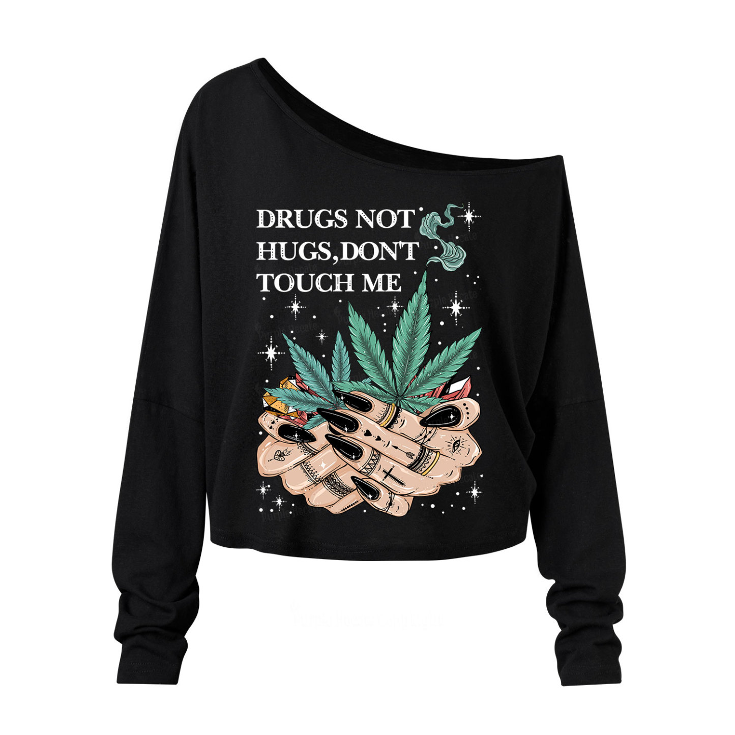 Purplehecate Drugs Not Hugs One Shoulder Long Sleeve Shirt