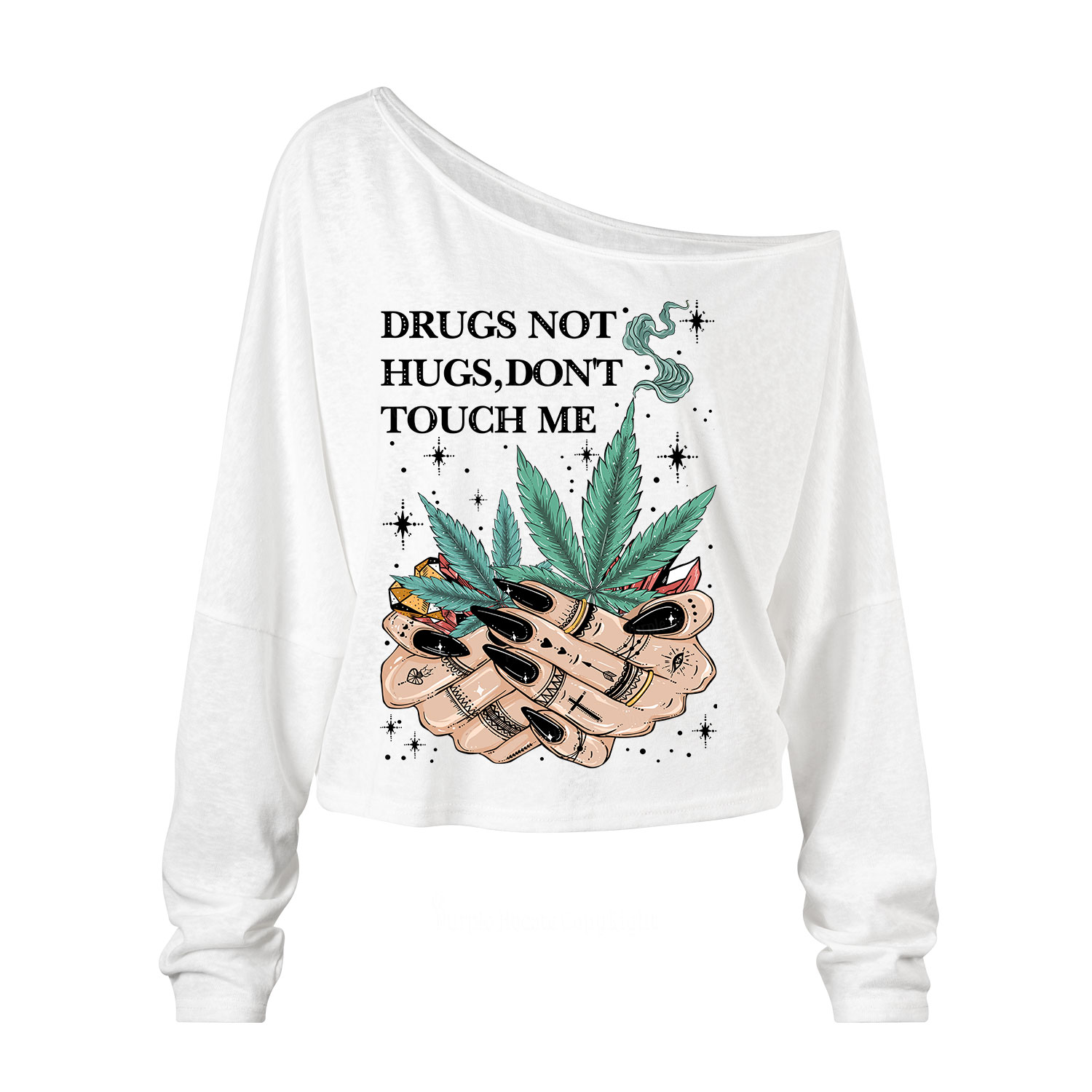 Purplehecate Drugs Not Hugs One Shoulder Long Sleeve Shirt