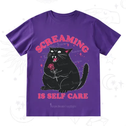Purplehecate Funny Cat Screaming Is Self Care T-Shirt