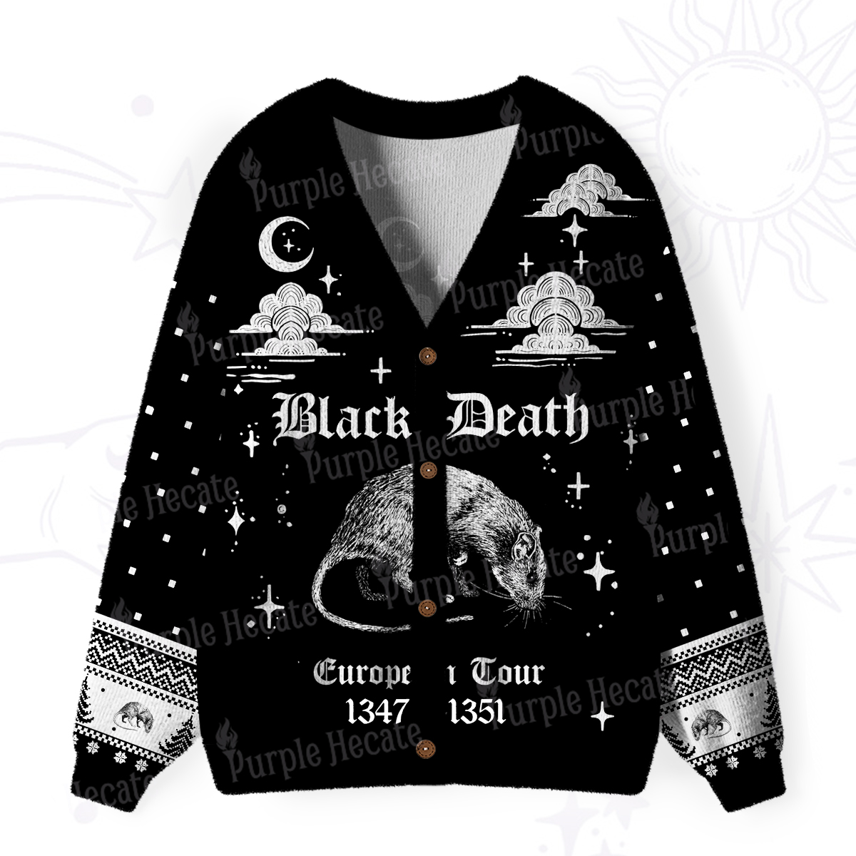 Purplehecate Black Death European Tour Ugly Cardigan Sweaters