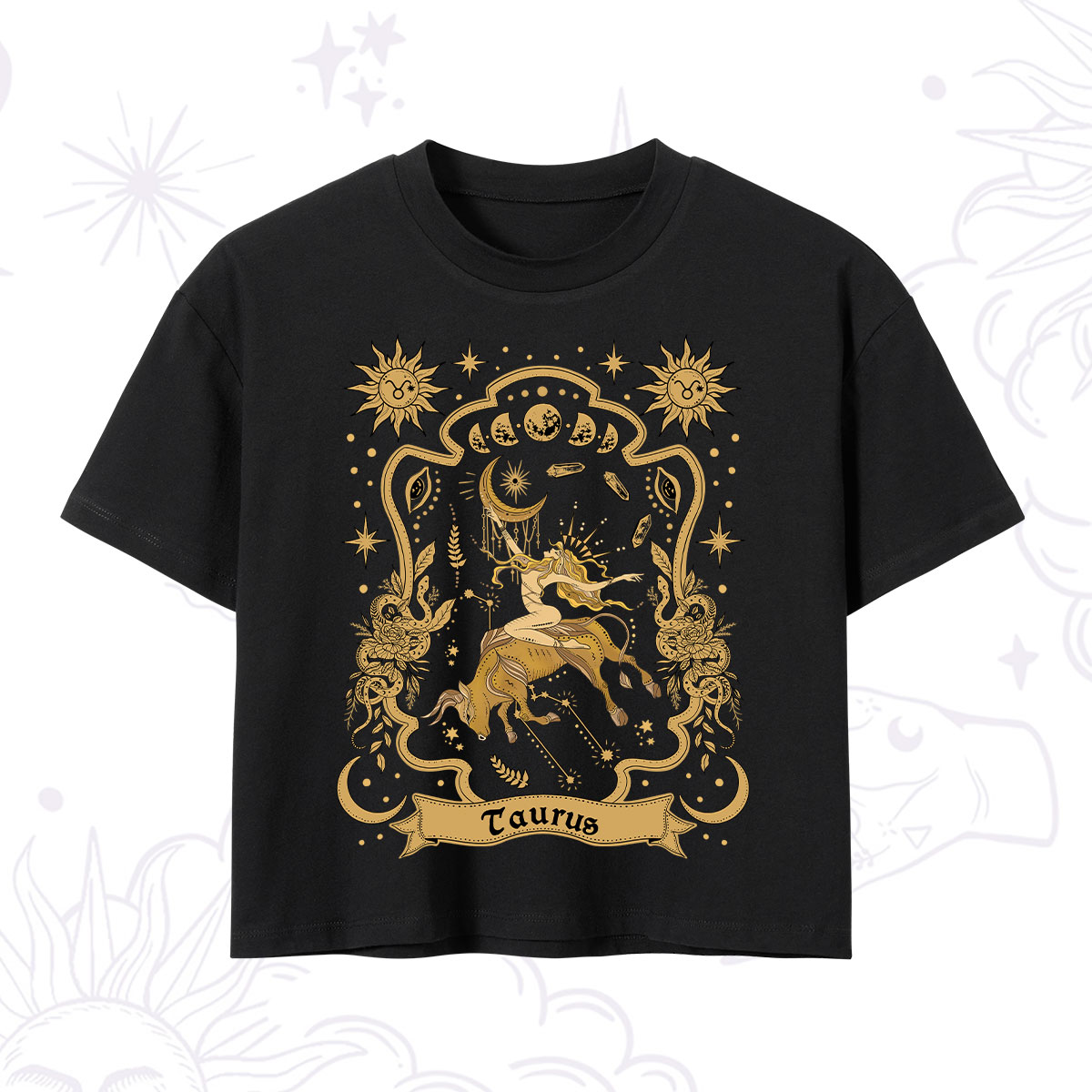 Purplehecate Taurus' Astral Mirage Zodiac Crop T-Shirt 
