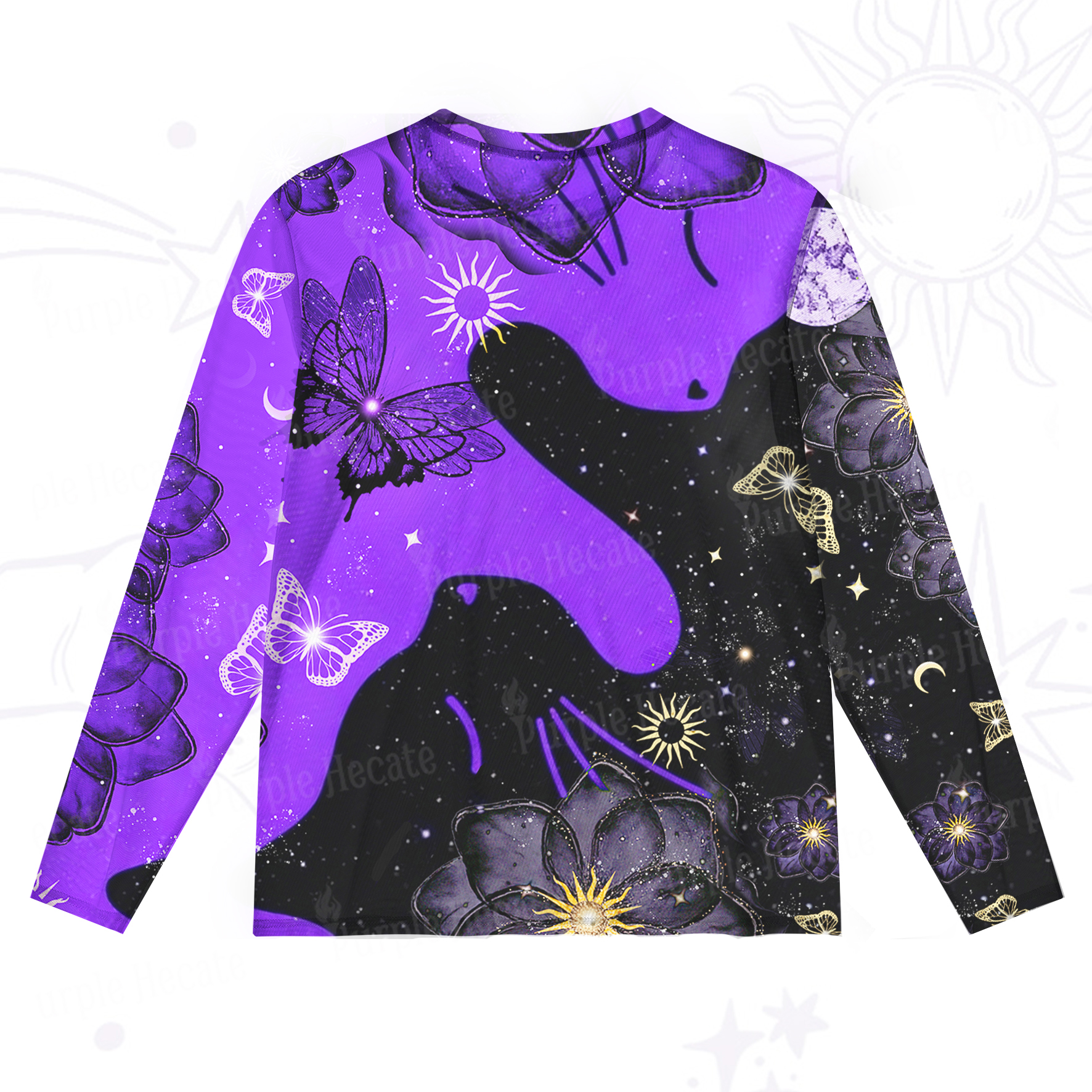 Purplehecate Starlit Cats & Butterflies Mesh Long Sleeve Top