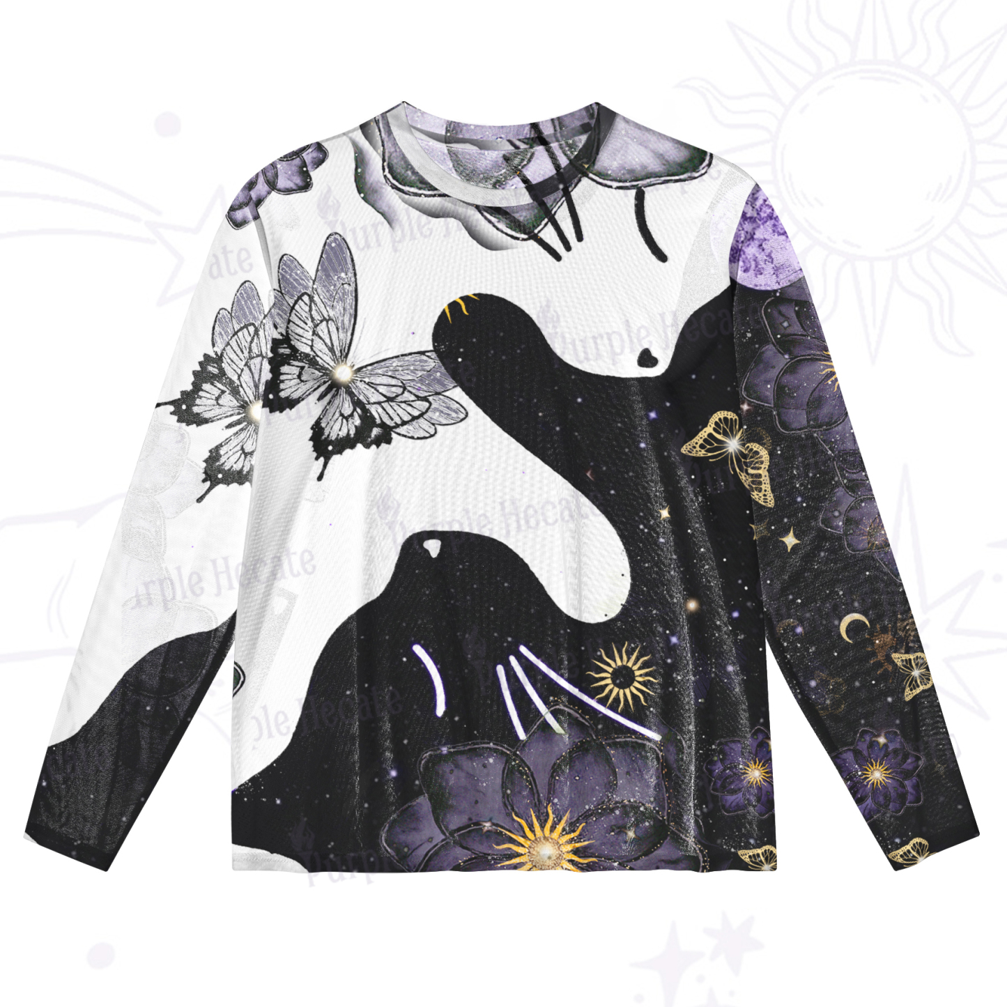 Purplehecate Starlit Cats & Butterflies Mesh Long Sleeve Top
