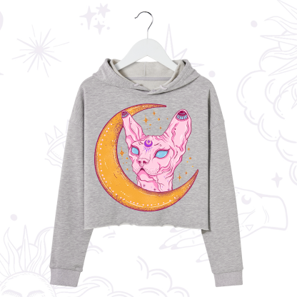 Purplehecate Mystical Witchy Cat Crop Hoodie