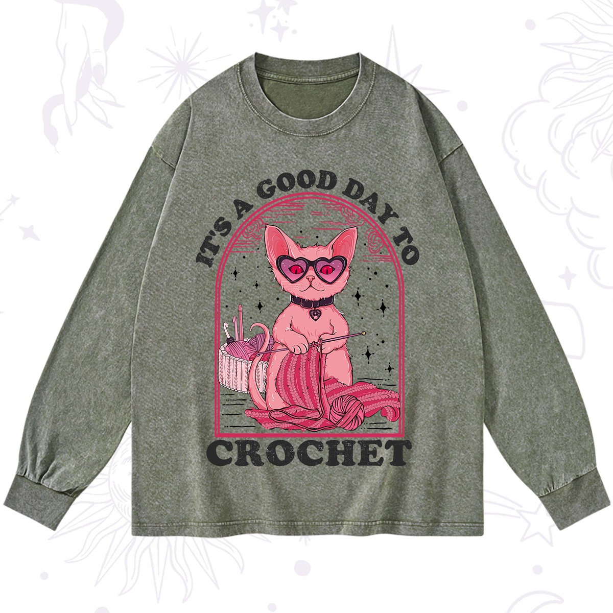Purplehecate It's A Good Day To Crochet Washed Long Sleeve Shirt