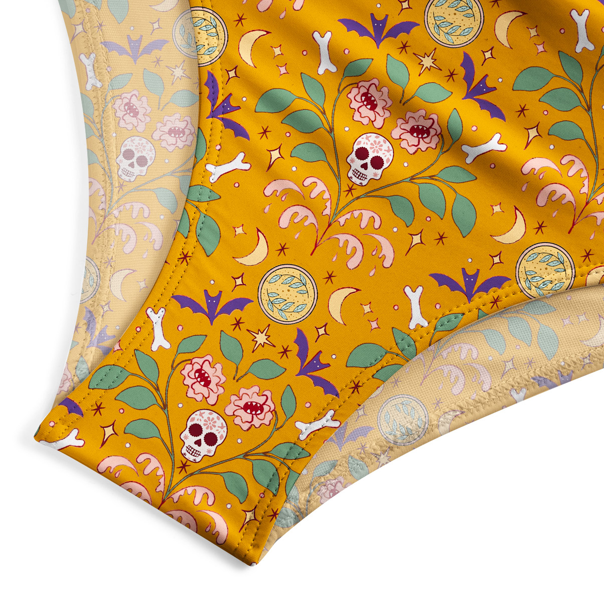 Purplehecate Gothic Floral Skeleton One-Piece Swimsuit