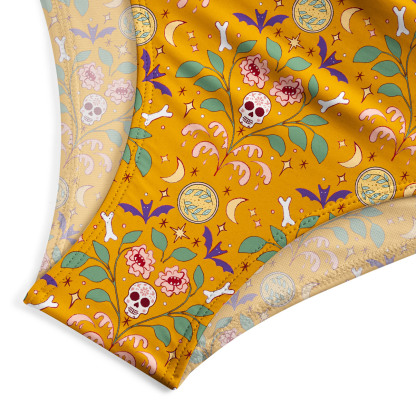 Purplehecate Gothic Floral Skeleton One-Piece Swimsuit