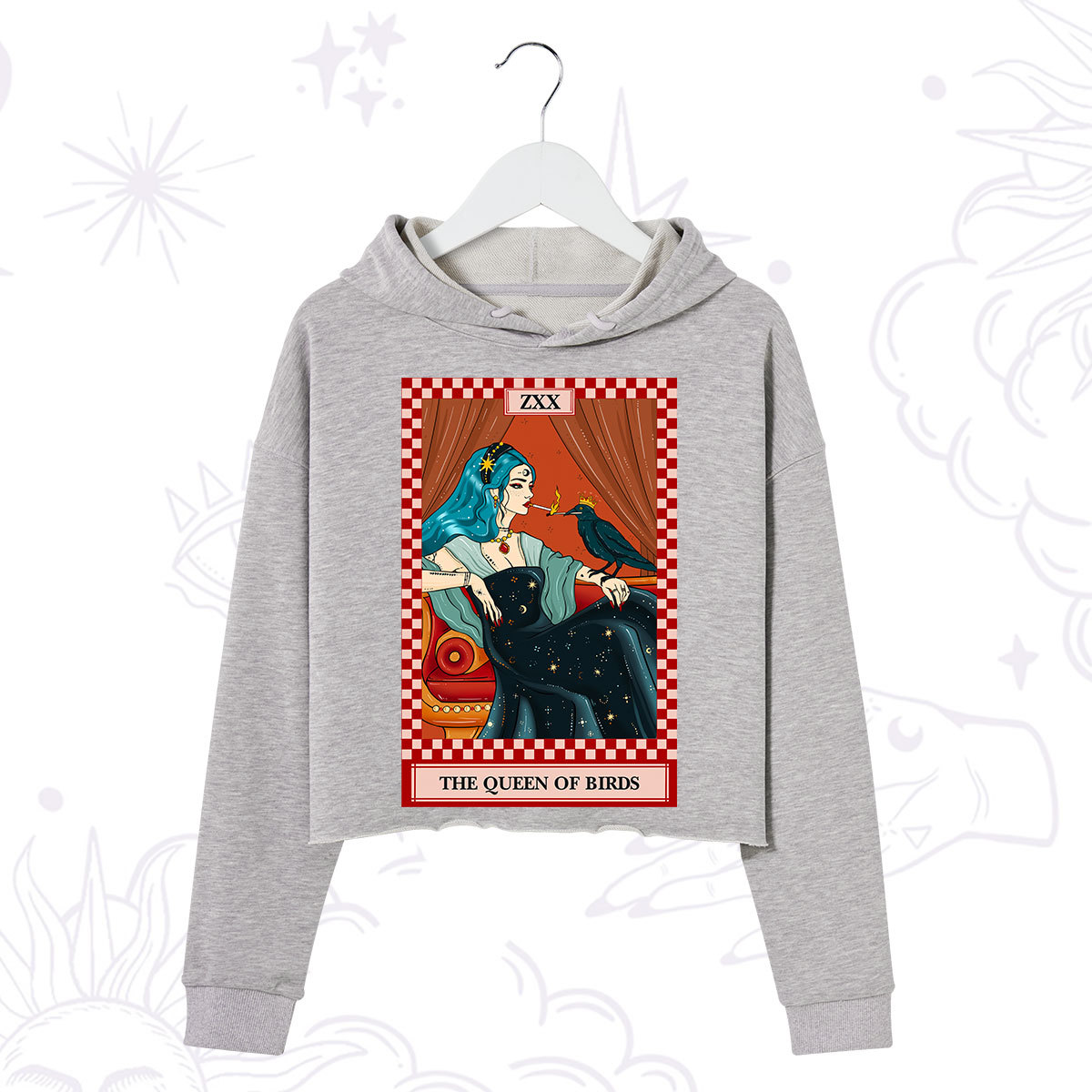 Purplehecate The Queen Of Birds Tarot  Crop Hoodie