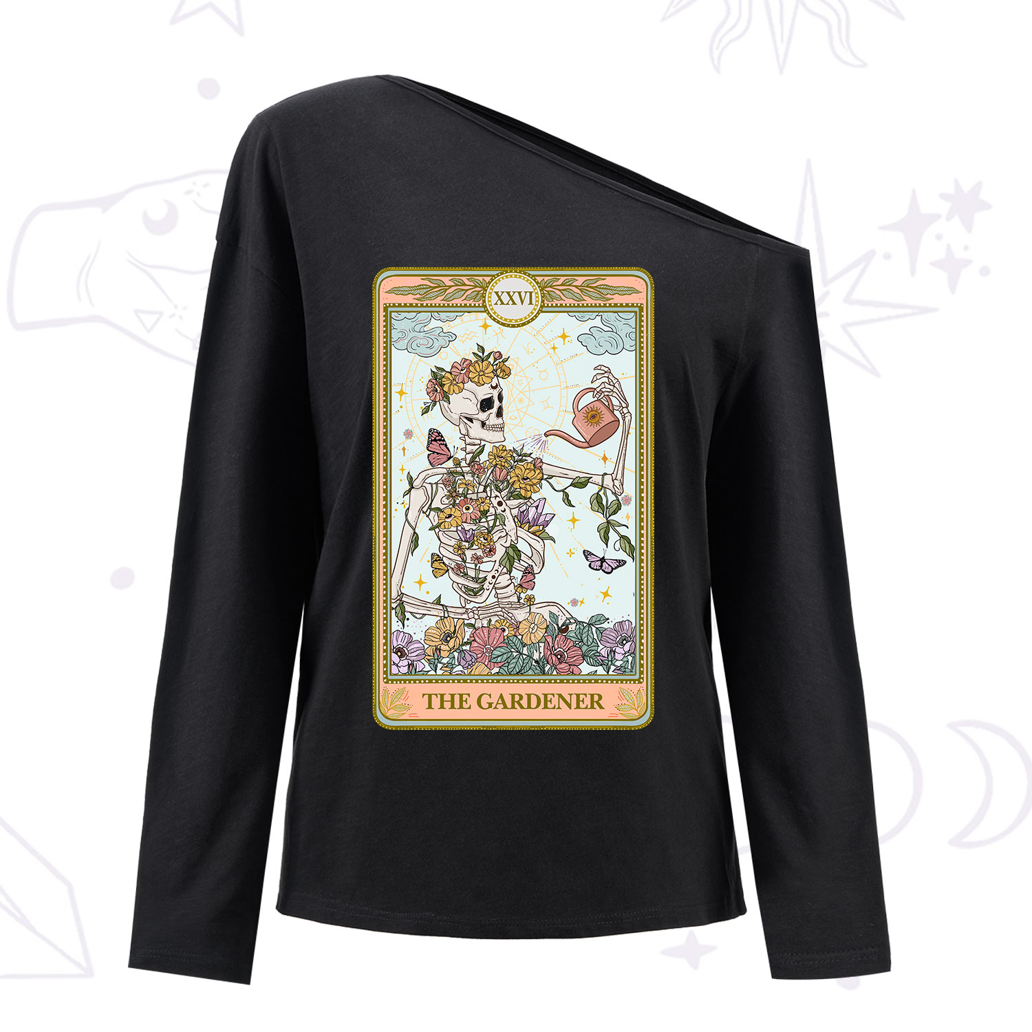 Purplehecate The Skeleton Gardener Tarot One Shoulder Long Sleeve Shirt