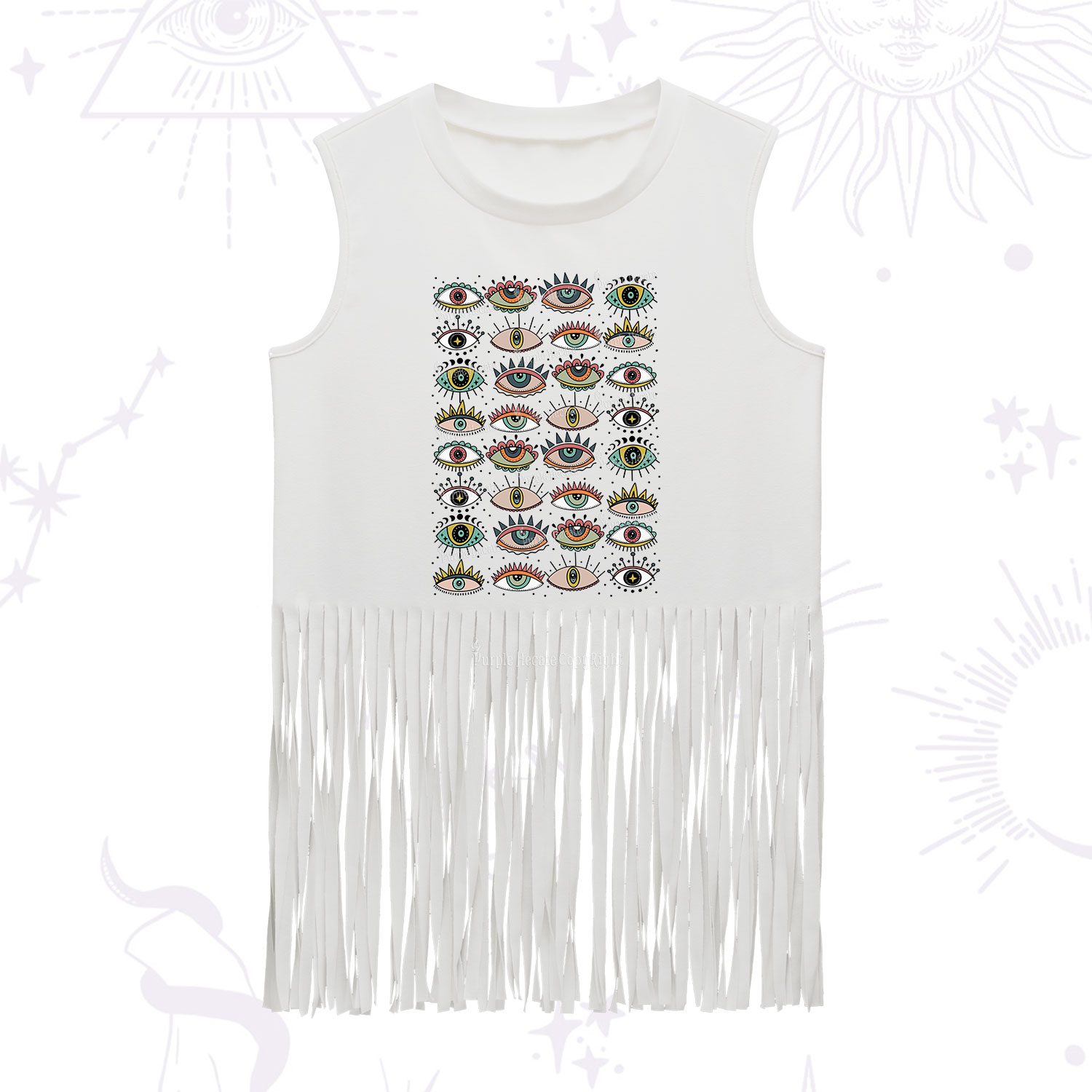 Purplehecate Evil Eye Pattern Fringe Tank Top