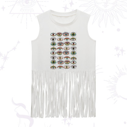 Purplehecate Evil Eye Pattern Fringe Tank Top