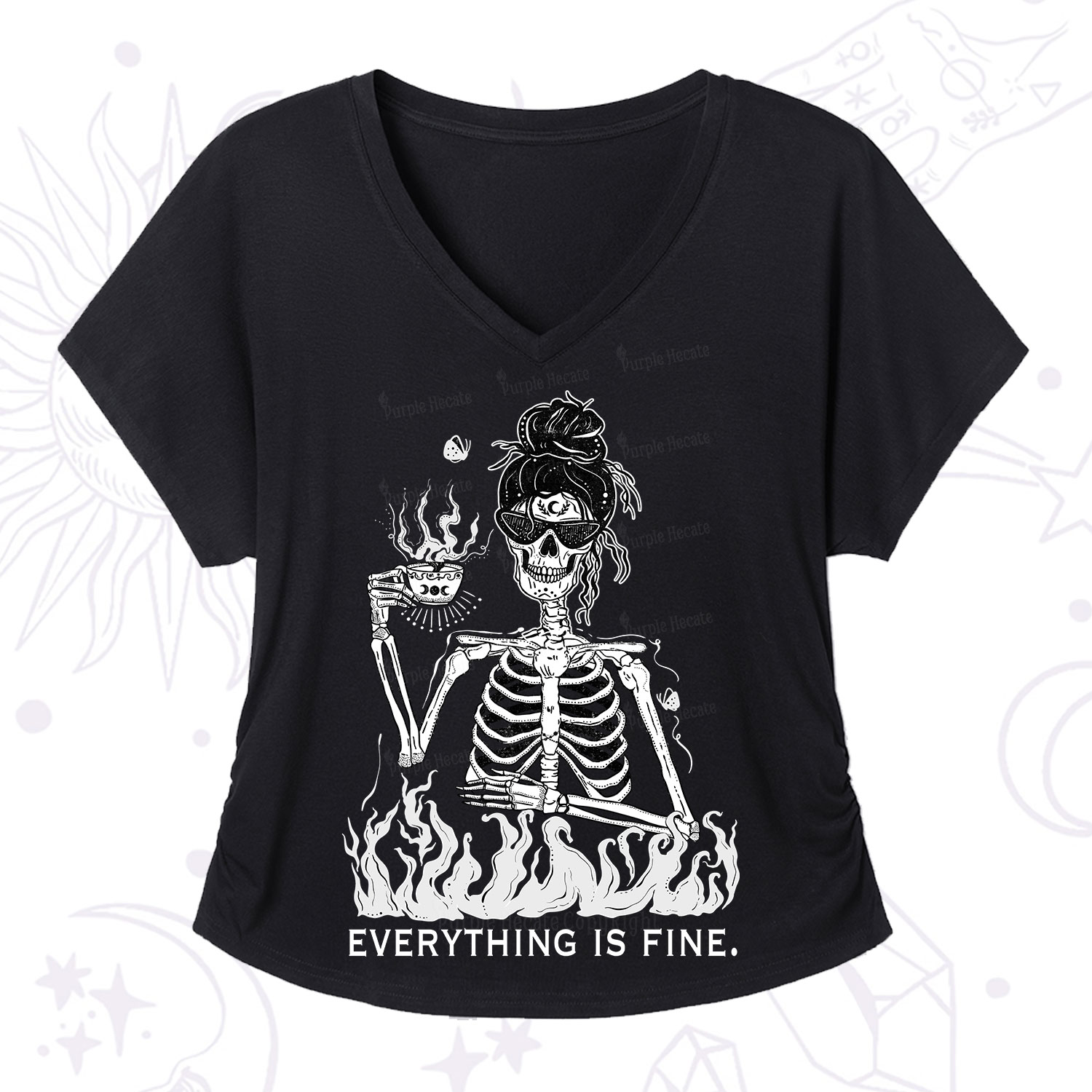 Purplehecate Everything Is Fine V-Neck T-Shirt