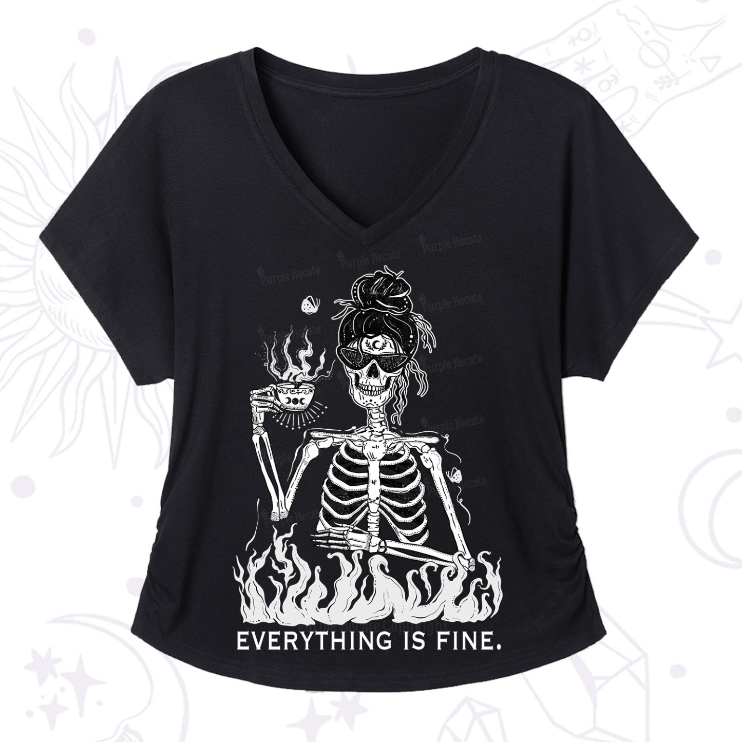 Purplehecate Everything Is Fine V-Neck T-Shirt