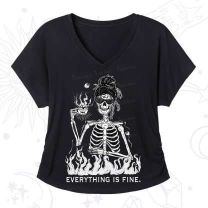 Purplehecate Everything Is Fine V-Neck T-Shirt