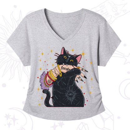 Purplehecate Feral Cat V-Neck T-Shirt