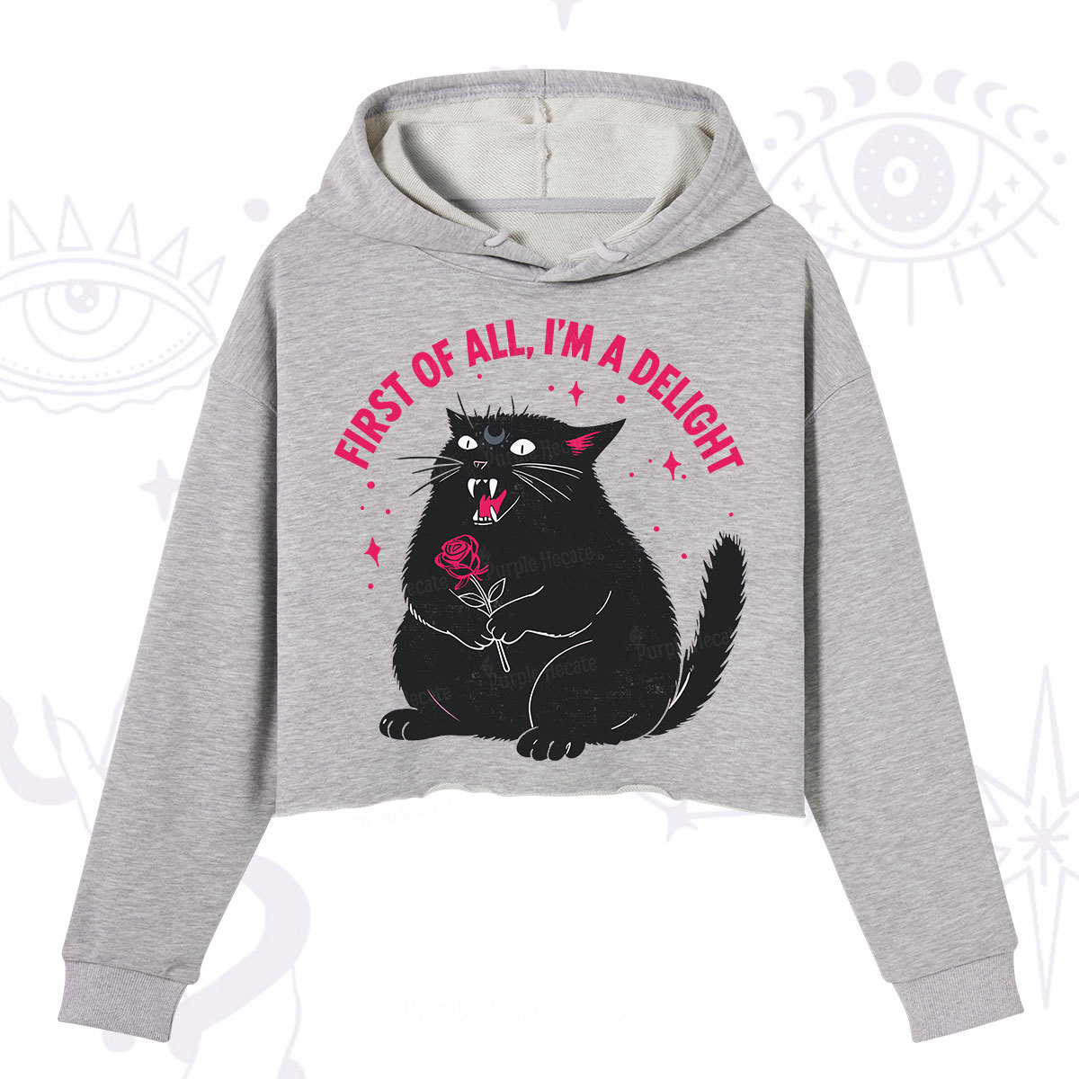 Purplehecate First Of All I'm A Delight Cat Crop Hoodie