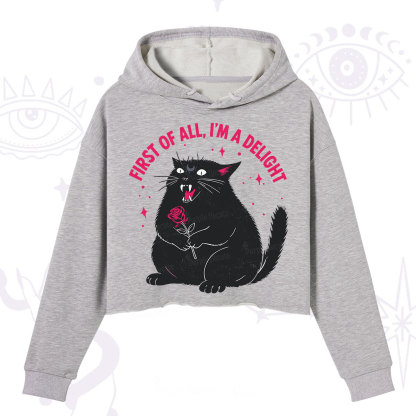 Purplehecate First Of All I'm A Delight Cat Crop Hoodie