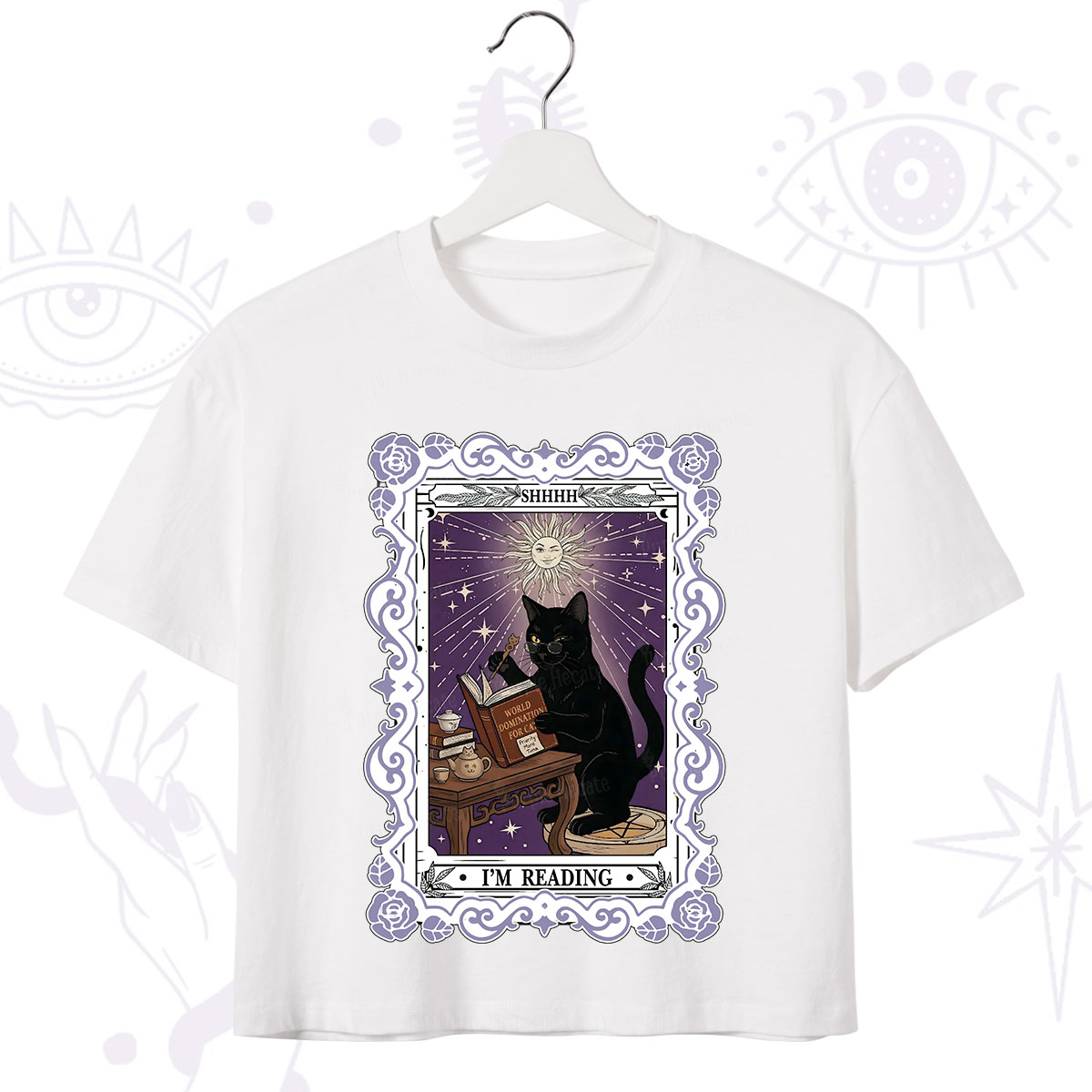 Purplehecate The Reading Cat Tarot Crop T-Shirt
