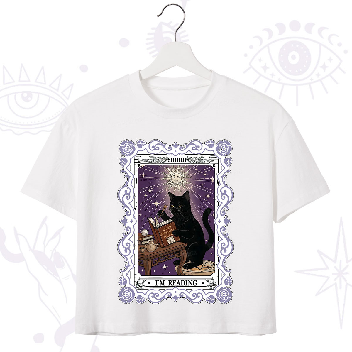 Purplehecate The Reading Cat Tarot Crop T-Shirt