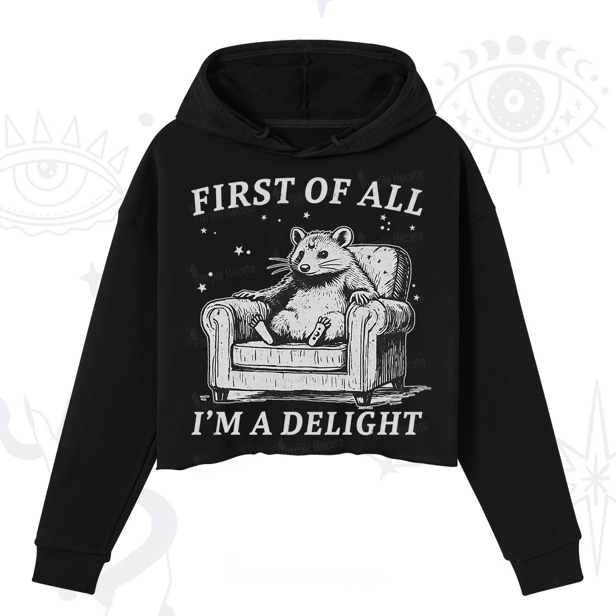 Purplehecate First Of All I'm A Delight Opossum Crop Hoodie