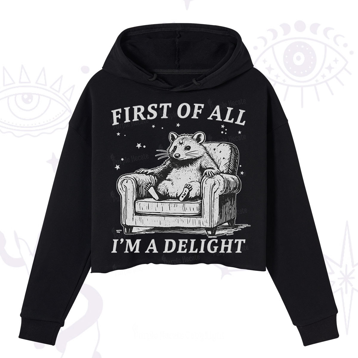 Purplehecate First Of All I'm A Delight Opossum Crop Hoodie