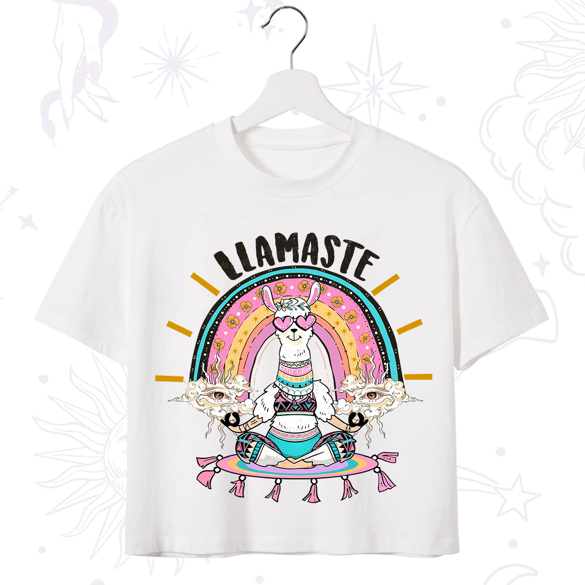 Purplehecate Llama Meditating Crop T-Shirt